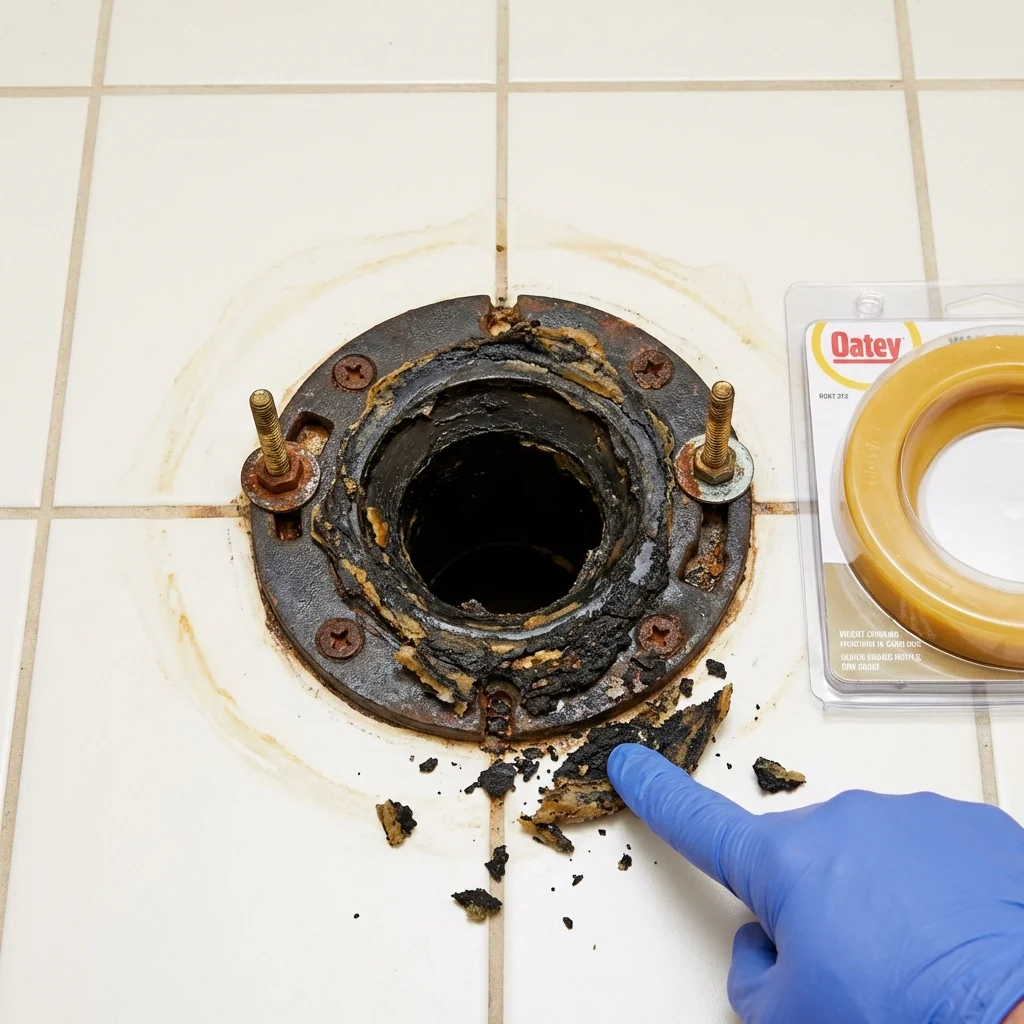 Failed wax ring showing water seepage at the base of a toilet in a Bessemer, AL home